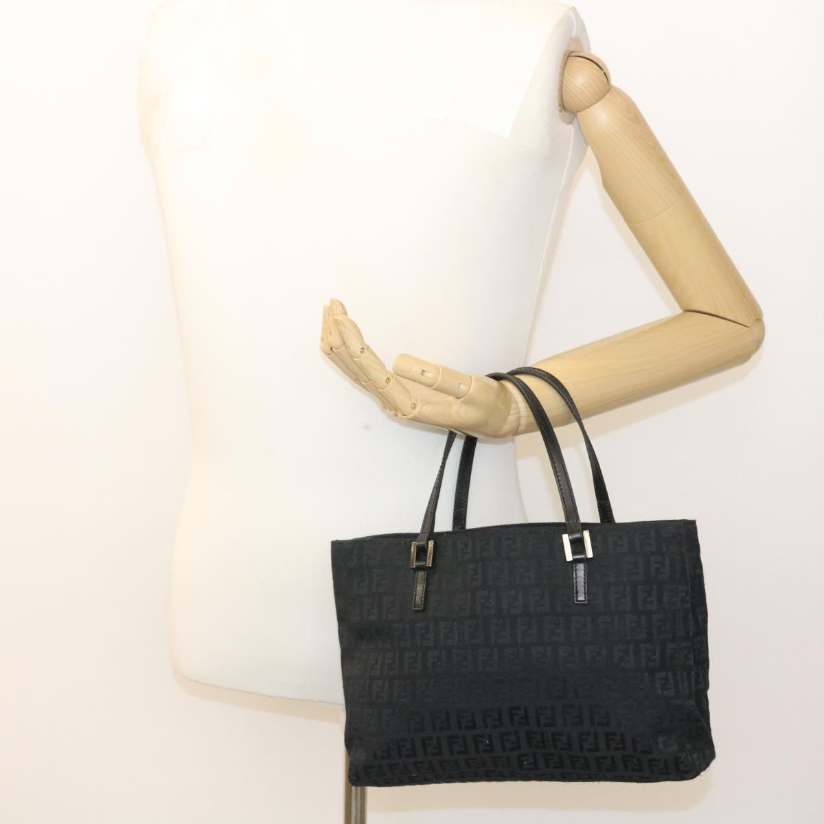 FENDI Zucchino Canvas Hand Bag Black fm1160