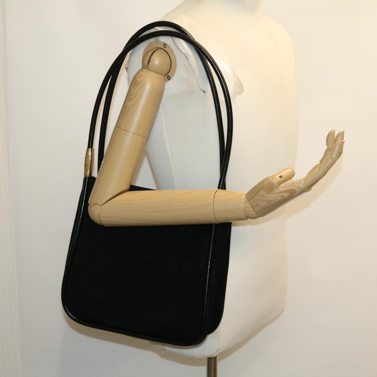 GUCCI Shoulder Bag Suede Leather Black fm1455