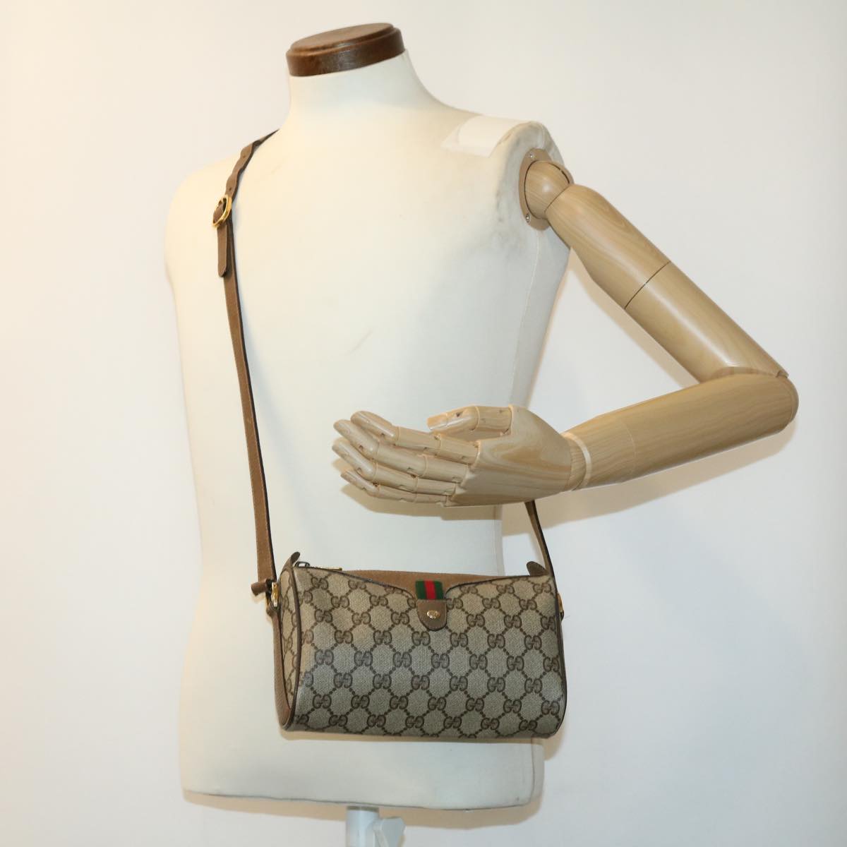 GUCCI GG Canvas Web Sherry Line Shoulder Bag Beige Red Green 8902018 fm1530