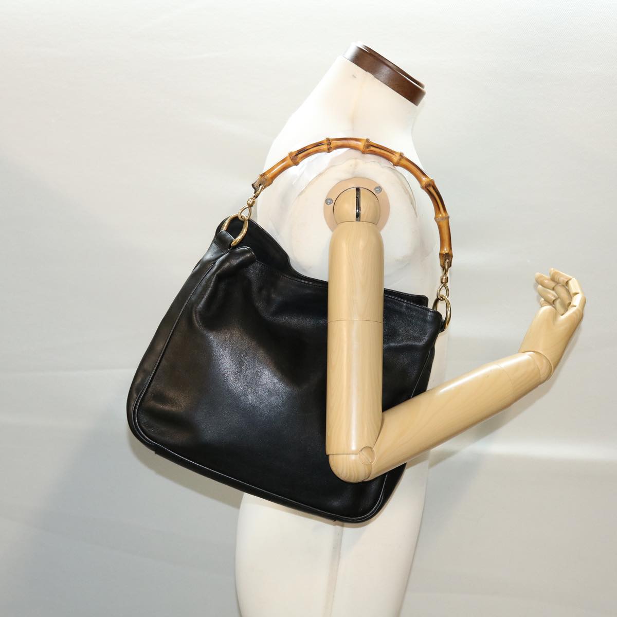 GUCCI Bamboo Shoulder Bag Leather Black fm2313