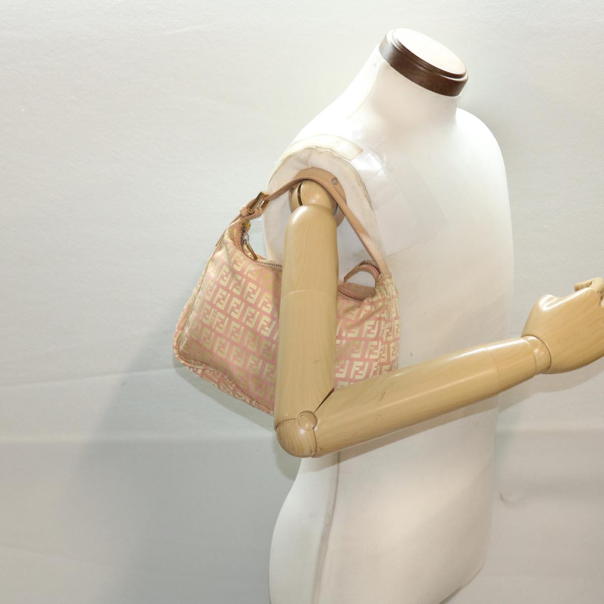 FENDI Zucchino Canvas Hand Bag Pink Gold fm2528