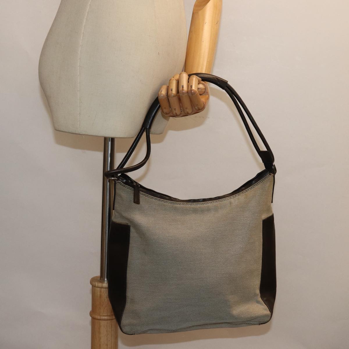 GUCCI Canvas Leather Shoulder Bag Beige 77112 fm3653