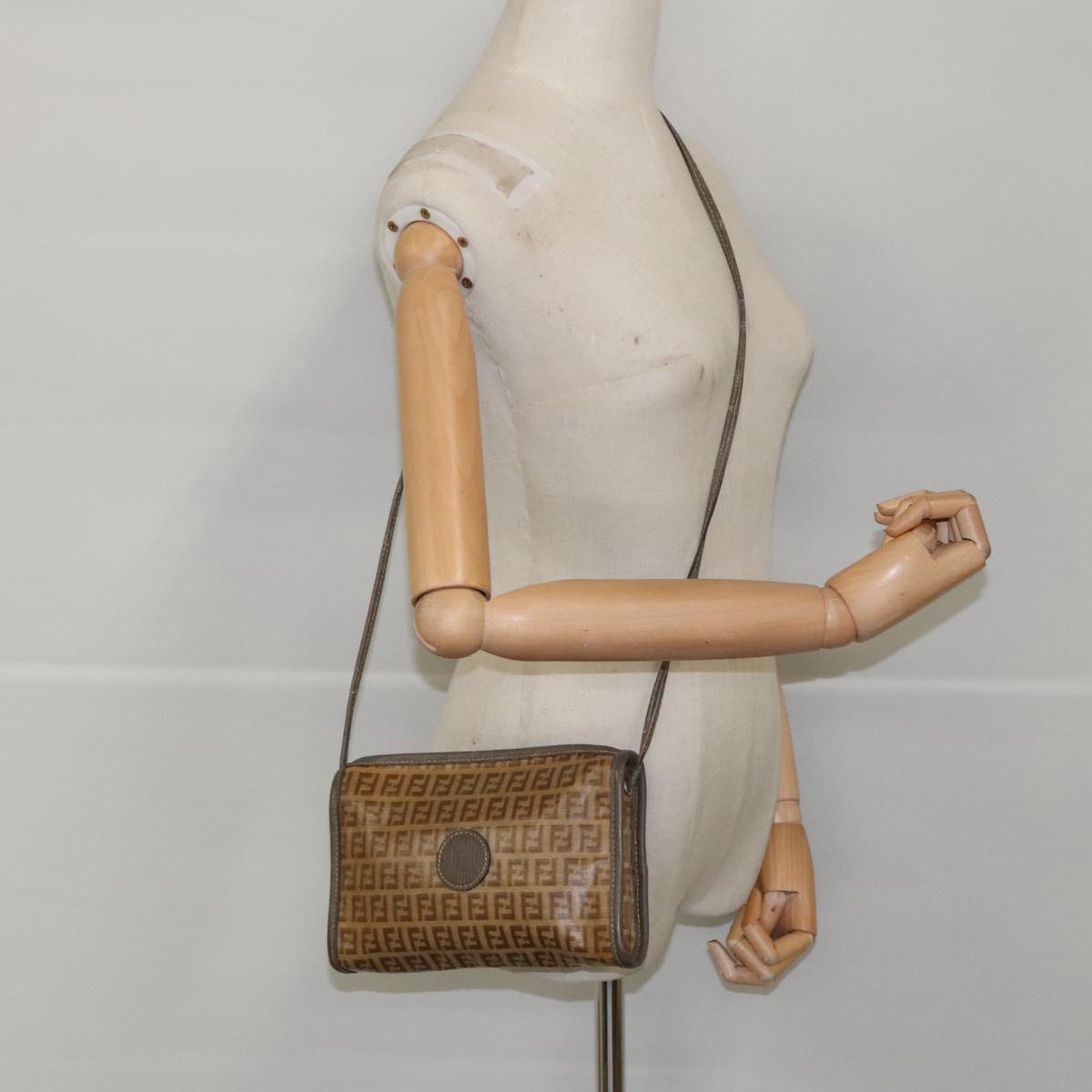 FENDI Zucchino Canvas Shoulder Bag Coated Canvas Old model Beige fm4001
