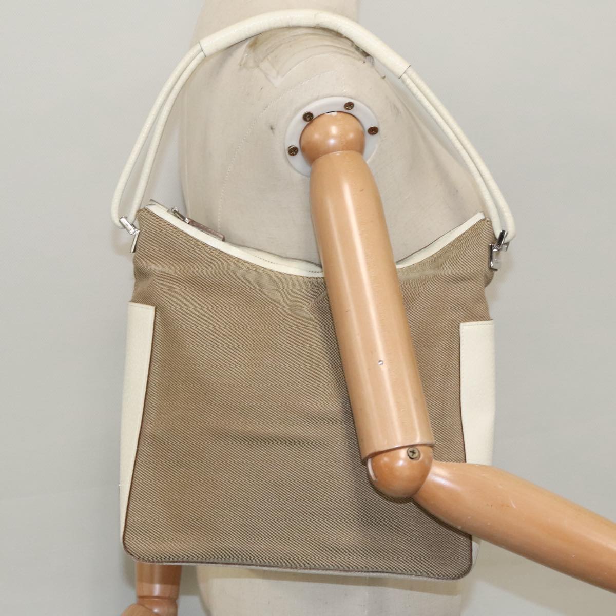 GUCCI Shoulder Bag Canvas Leather Beige Silver 001 3766 2123 fm4006