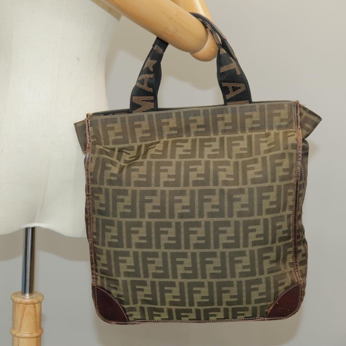 FENDI Zucca Canvas Tote Bag Brown Black fm4146