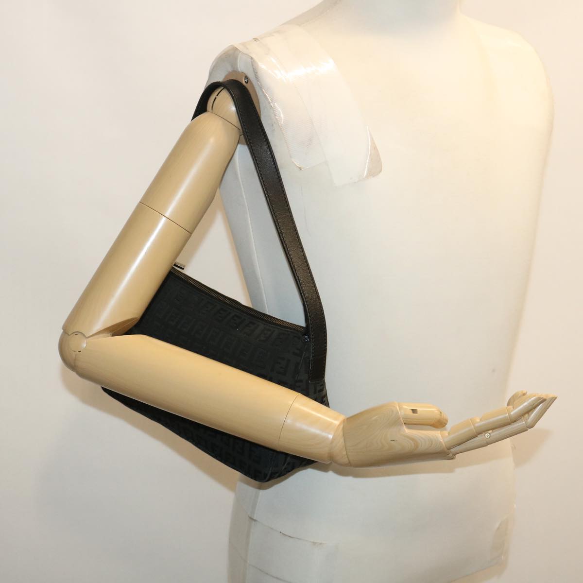 FENDI Zucchino Canvas Shoulder Bag Black am2528g