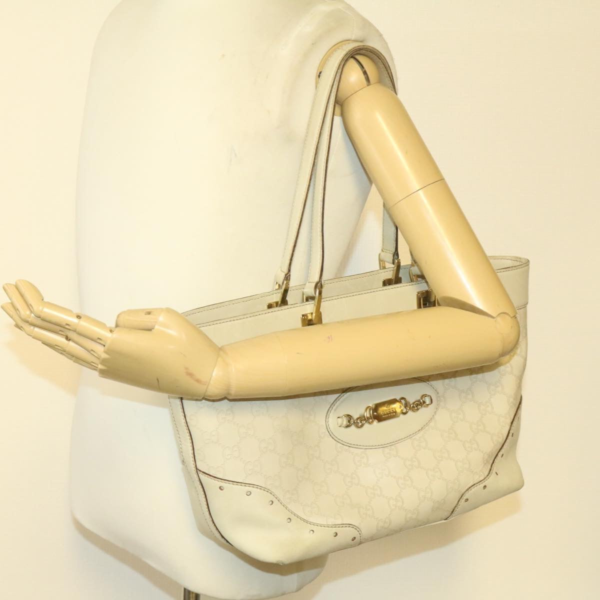 GUCCI Guccissima GG Canvas Tote Bag Leather White 145993213317 am692g