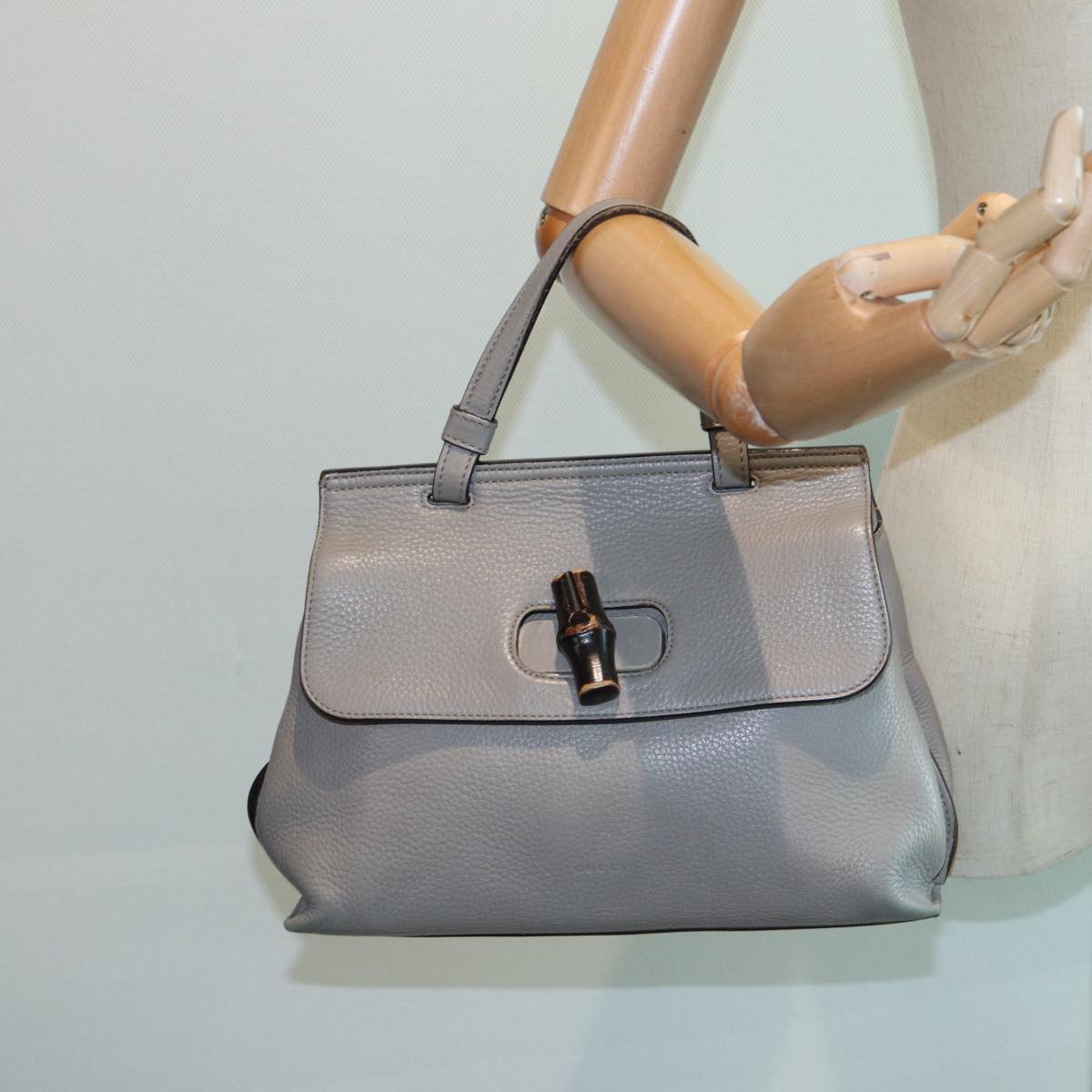GUCCI Bamboo Daily Hand Bag Leather Gray 370831 hk1420