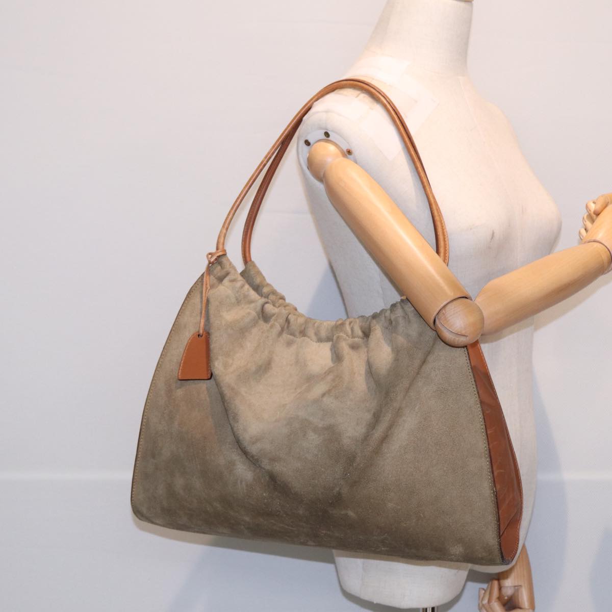 GUCCI Hand Bag Suede Beige hk1499