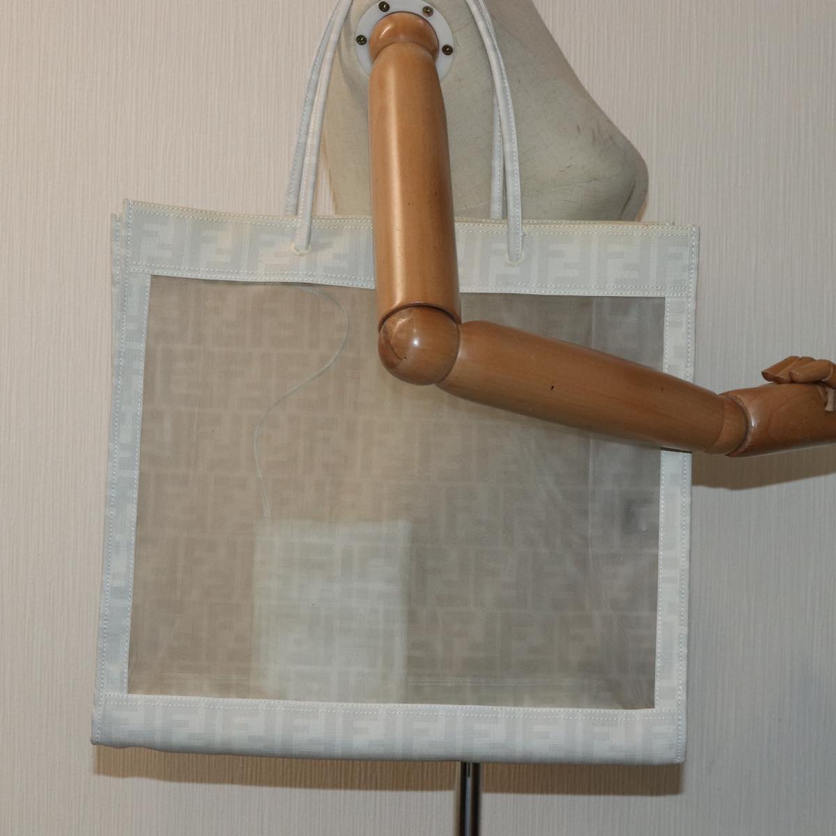FENDI Tote Bag Nylon White Silver hk1586