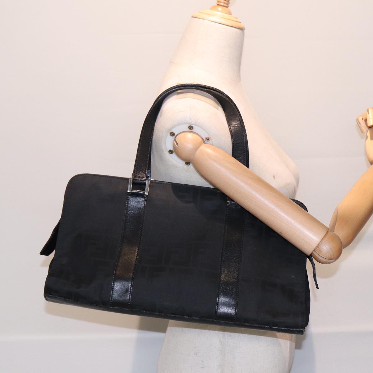 FENDI Zucca Canvas Hand Bag Black Silver hk1588
