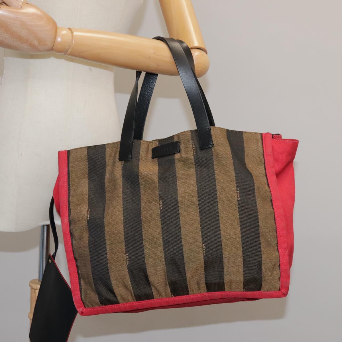 FENDI Pecan Canvas Tote Bag Brown Black gold 8BH252 hk1662