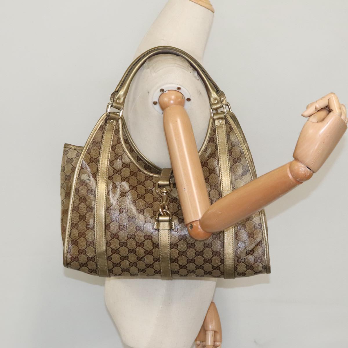GUCCI GG Crystal Jackie Hand Bag Beige Gold 203494 hk1741