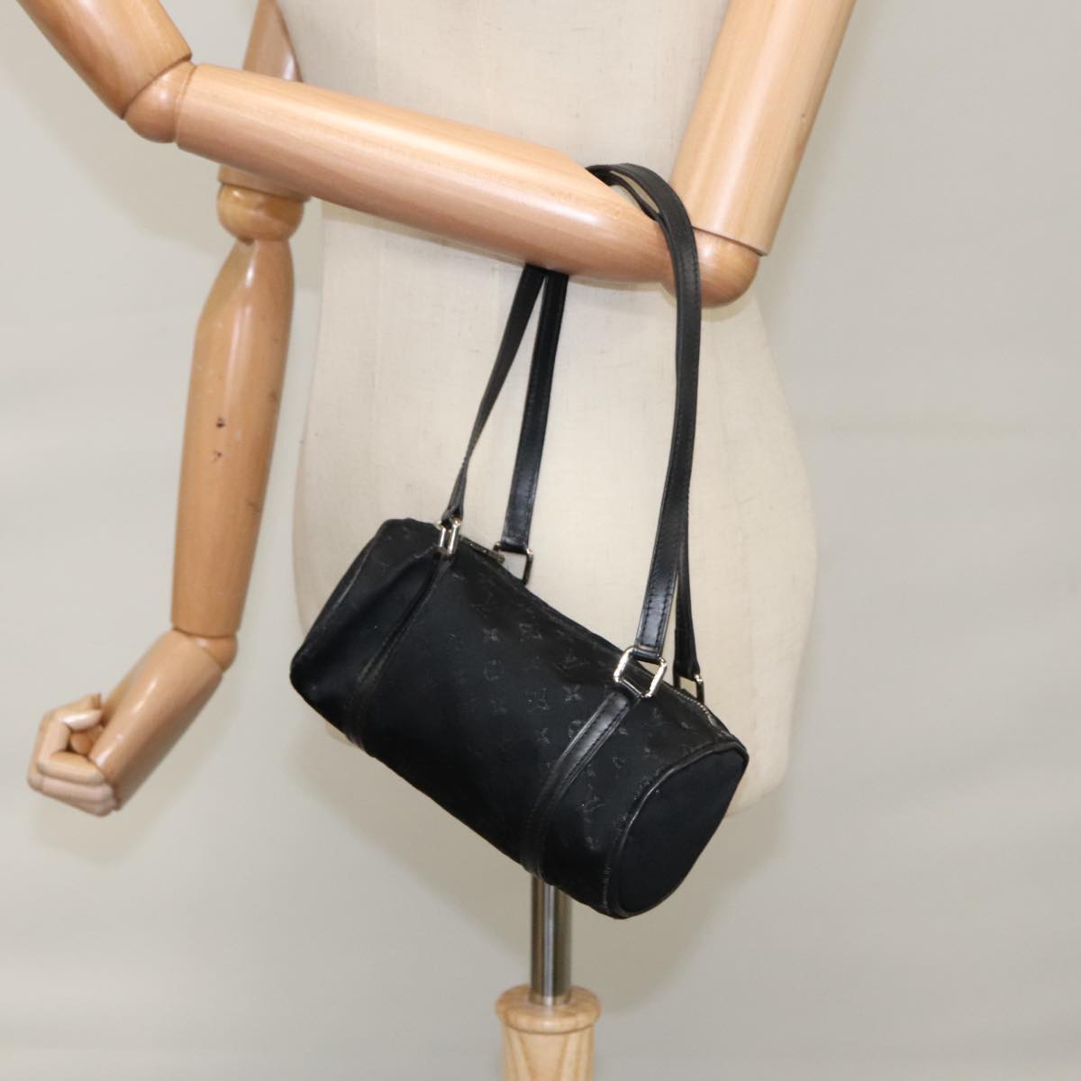 LOUIS VUITTON Monogram Satin Little Papillon Hand Bag Black M92352 hk1895