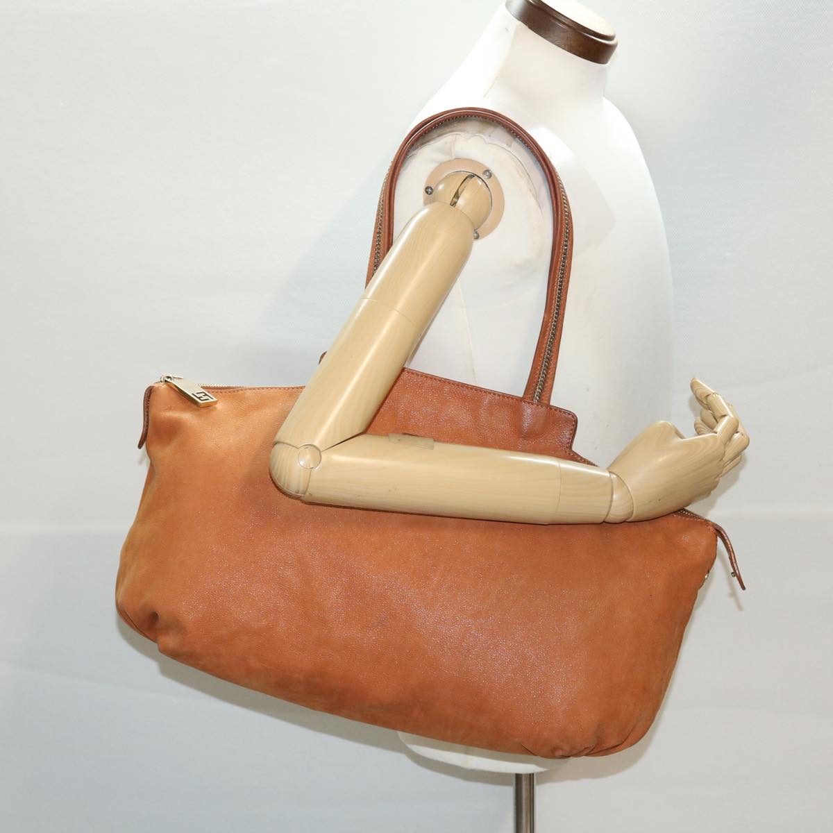 FENDI Tote Bag Leather Brown hk725