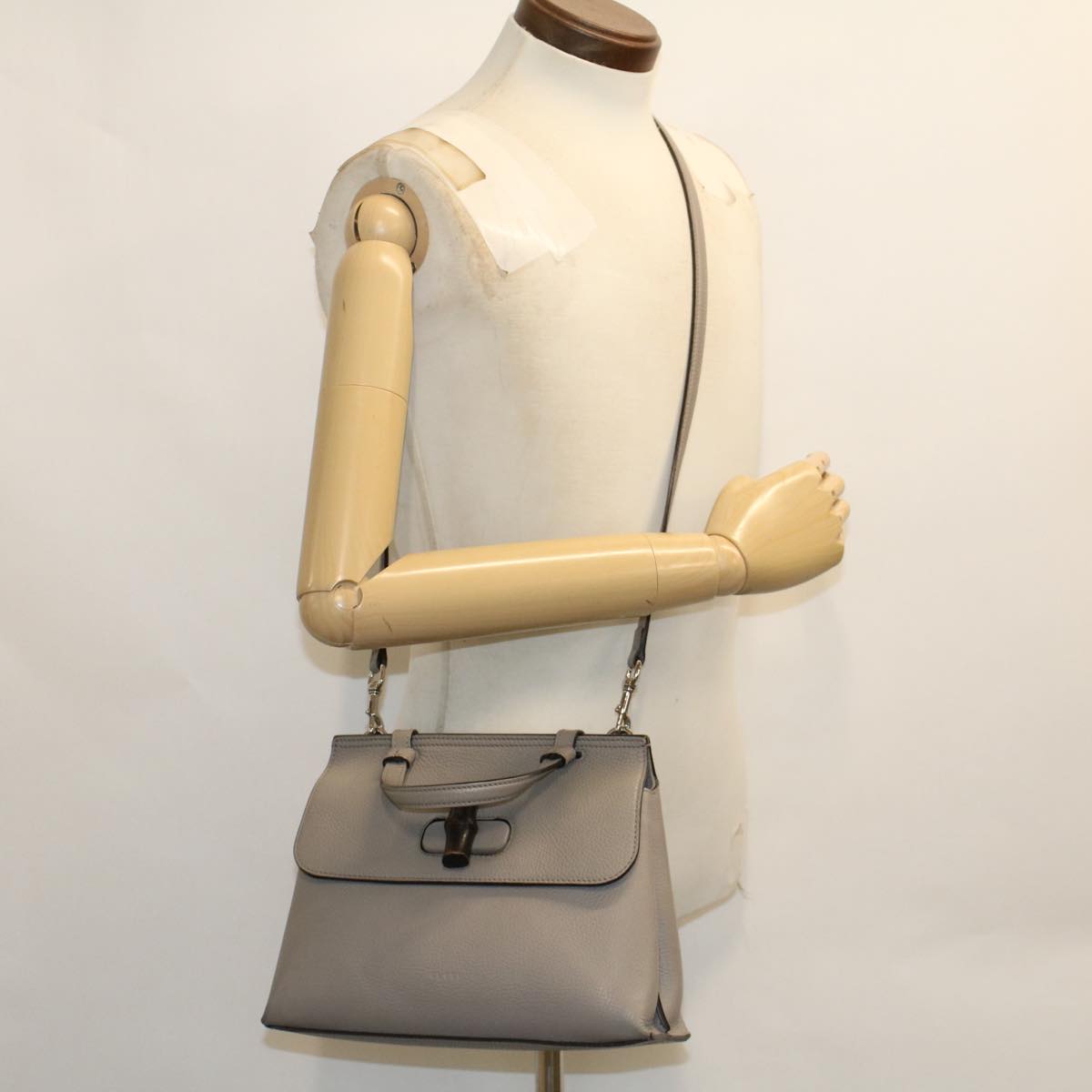 GUCCI Bamboo Daily Hand Bag Leather 2way Gray 370831 hk784
