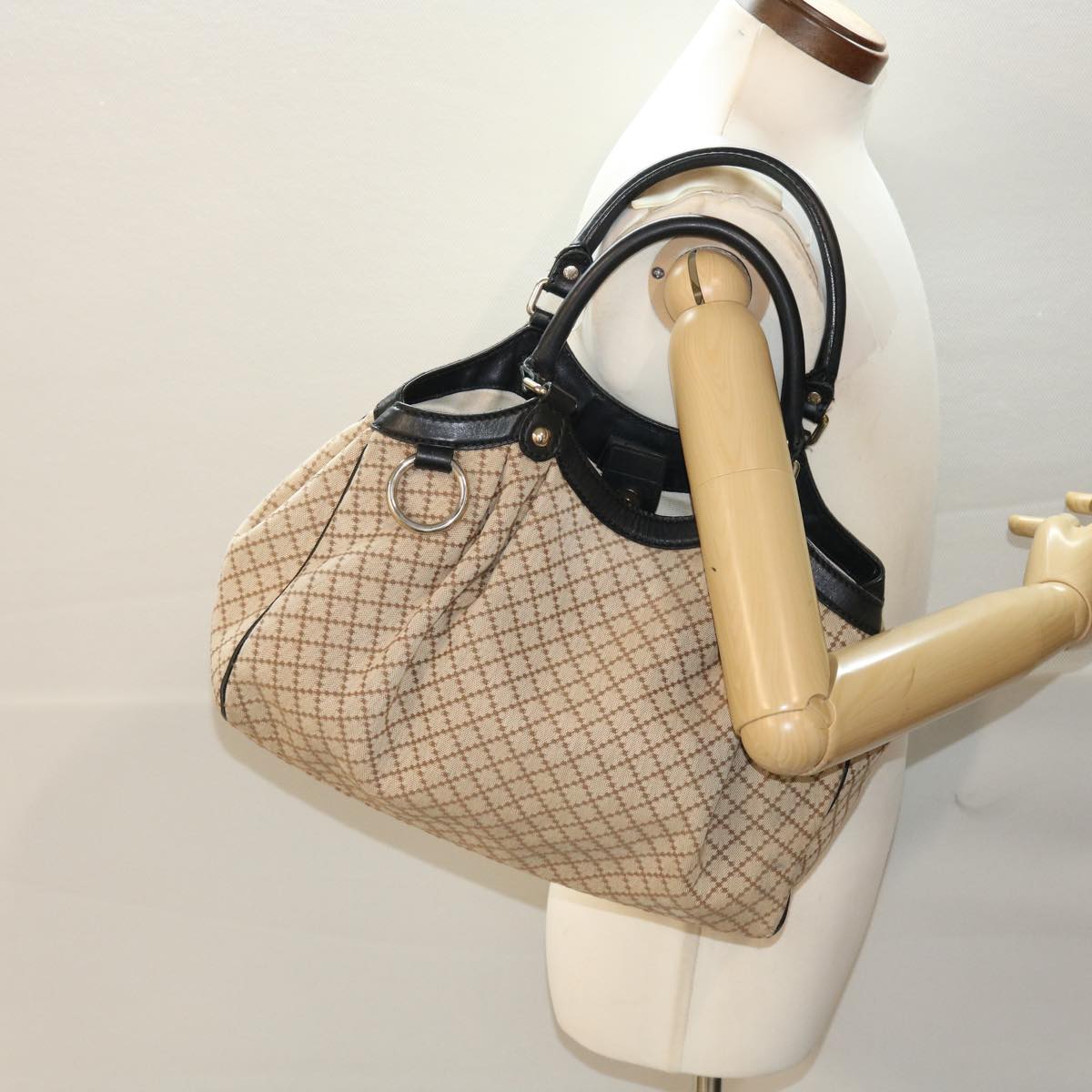 GUCCI Diamante Hand Bag Canvas Leather Beige 211944 hk789