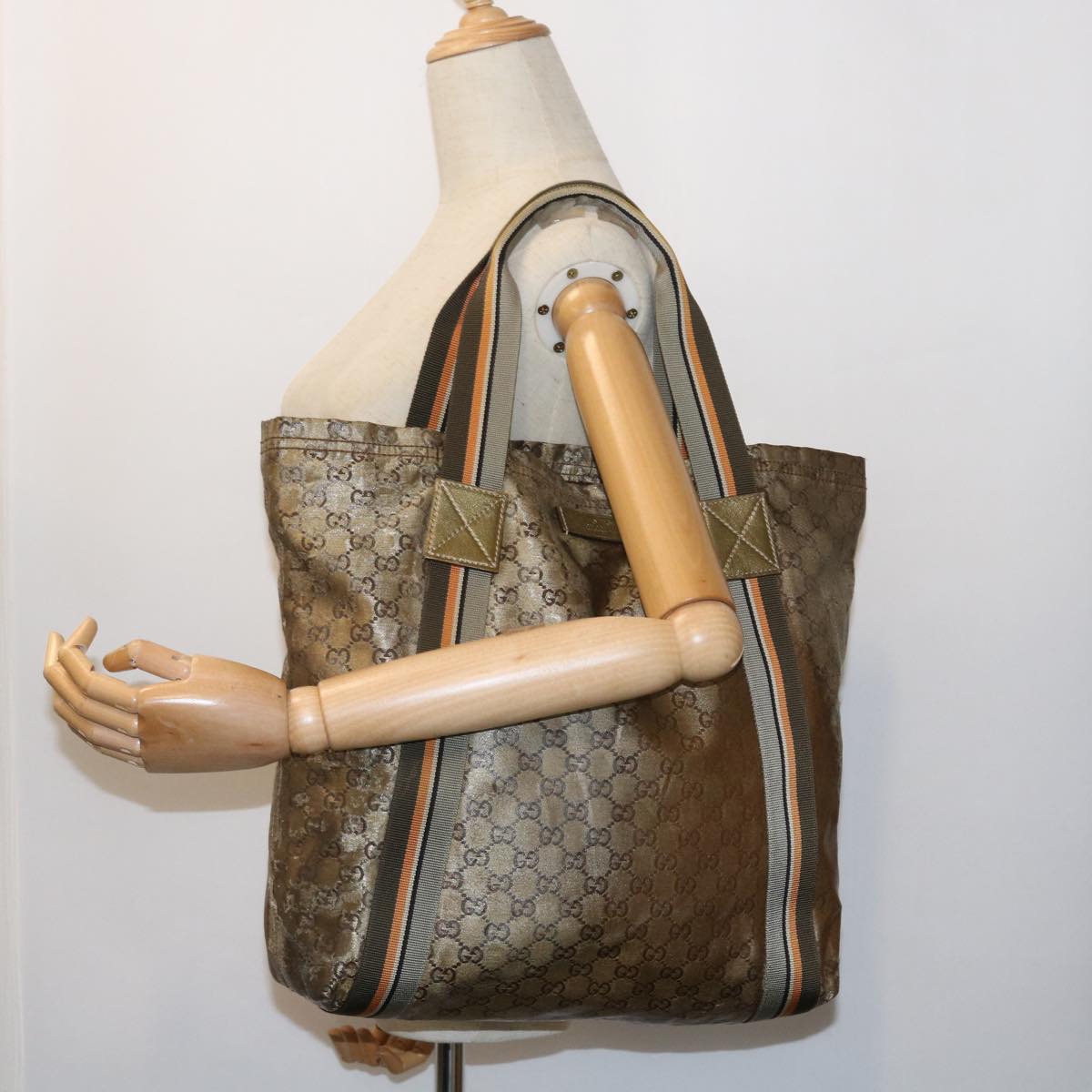 GUCCI GG Crystal Canvas Tote Bag Coated Canvas Gold Tone hk836