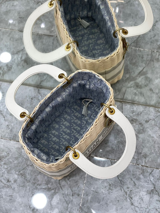 GLAMI MeGLAMIum Lady Natural Wicker and Blue Oblique Jacquard Bag, Blue, For Women Women’s Handbags, 24cm CD M0565CMVO_M808
