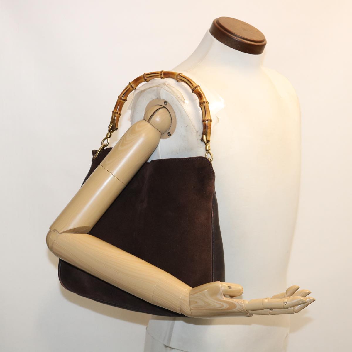 GUCCI Bamboo Shoulder Bag Suede Brown 00117051638 ki2178