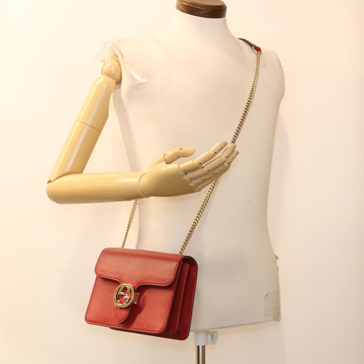 GUCCI Chain Interlocking Shoulder Bag Leather Red 510304 ki2778