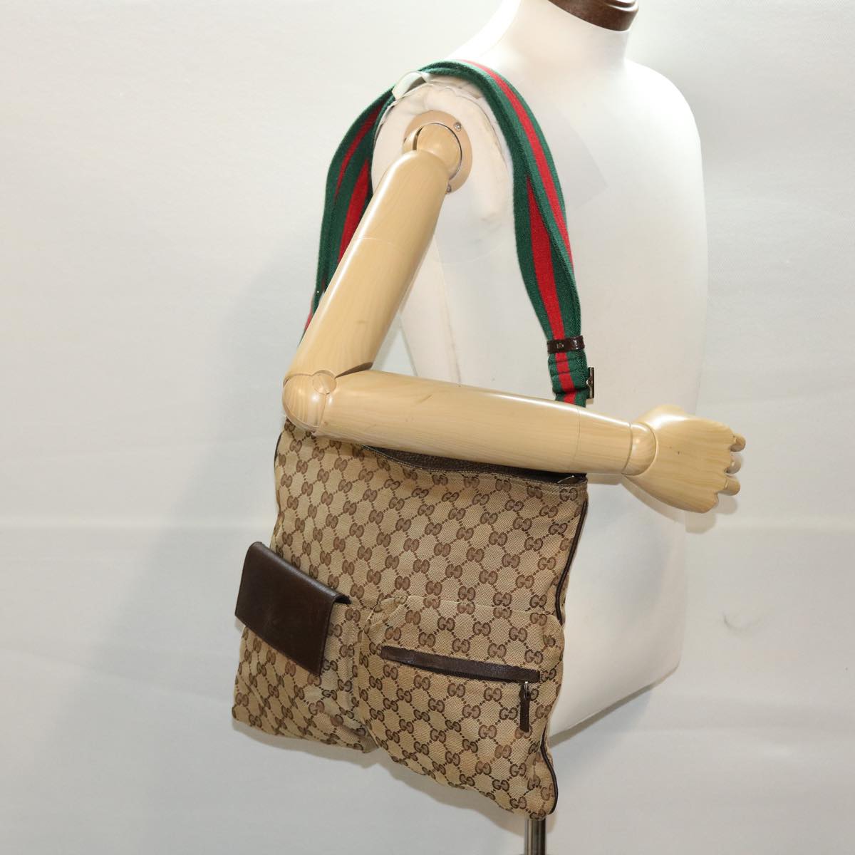 GUCCI GG Canvas Web Sherry Line Shoulder Bag Beige Green Red 169982 ki3107