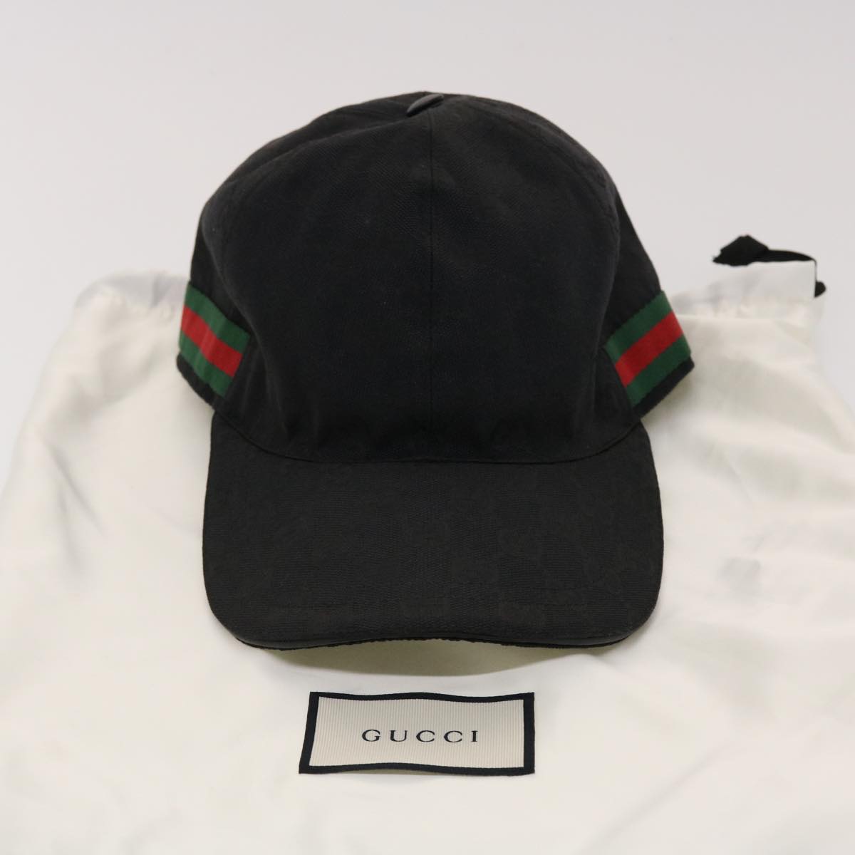GUCCI GG Canvas Web Sherry Line Cap M 58 Black Green 200035 601564 ki3120
