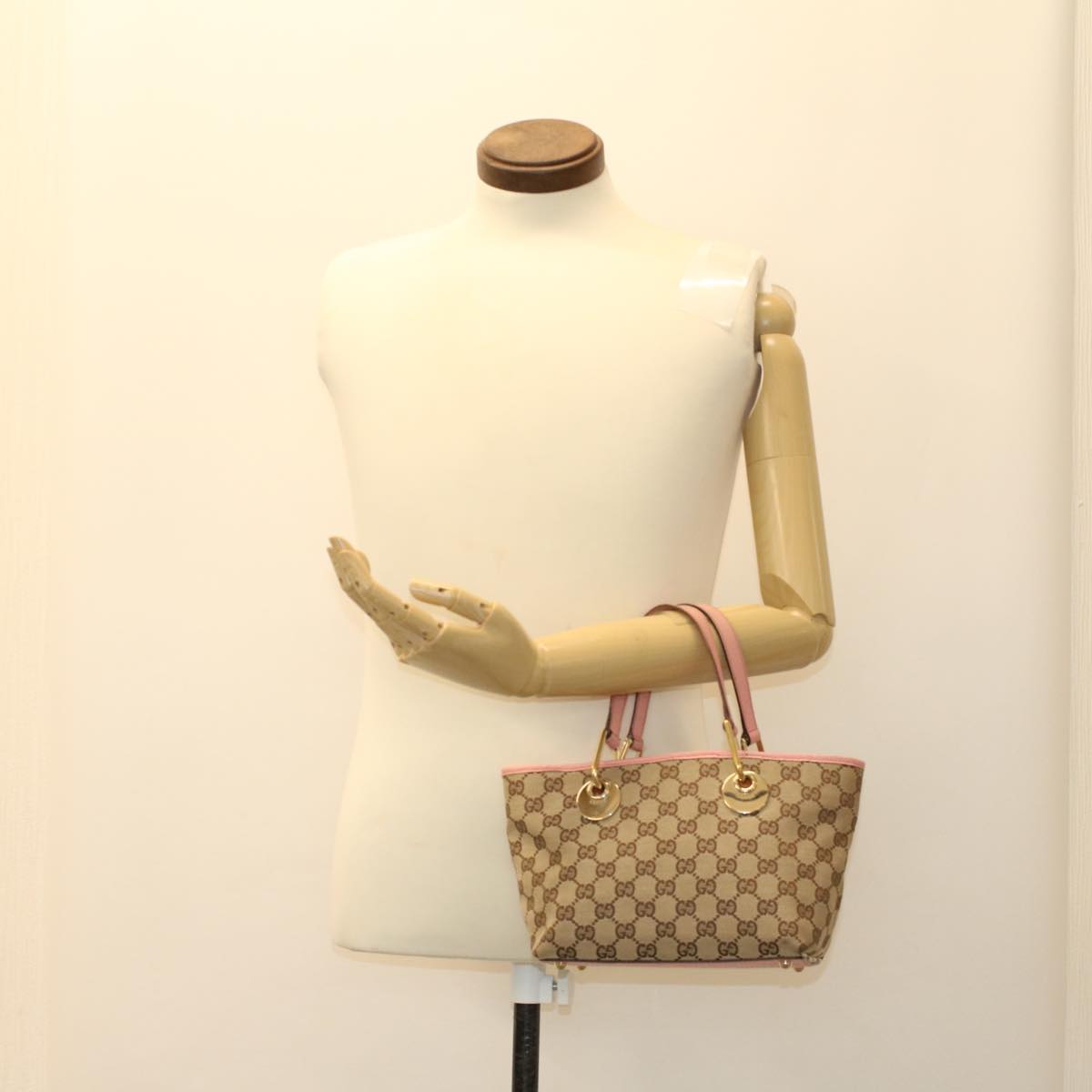 GUCCI GG Canvas Hand Bag Beige Pink 120844 ki3156