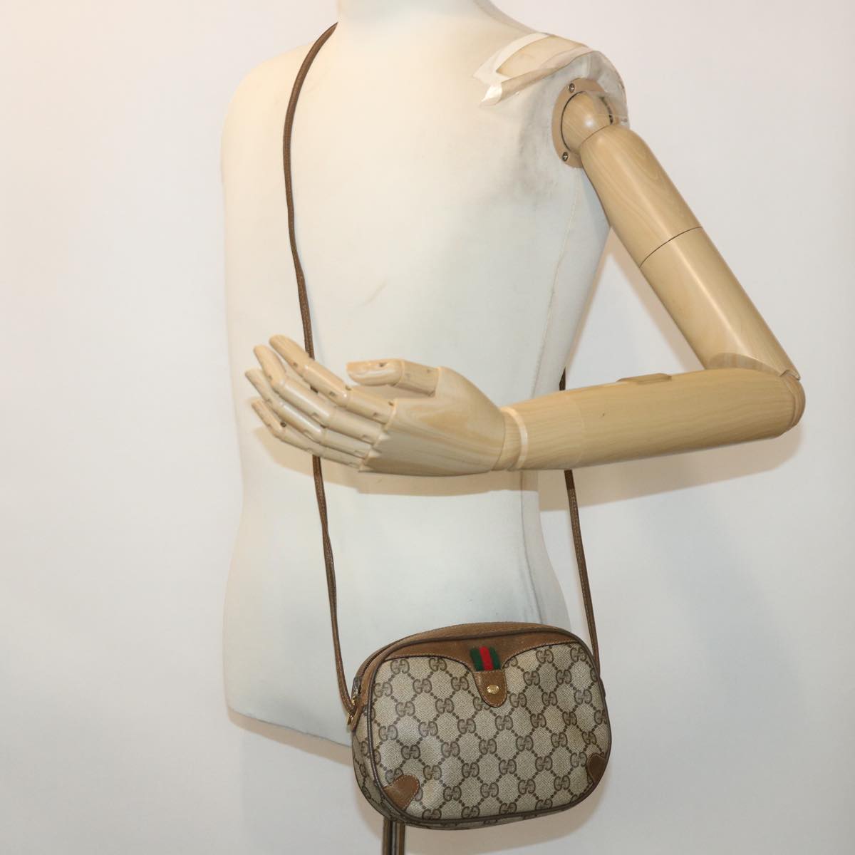 GUCCI GG Canvas Web Sherry Line Shoulder Bag Beige Red 89.02.066 ki3177
