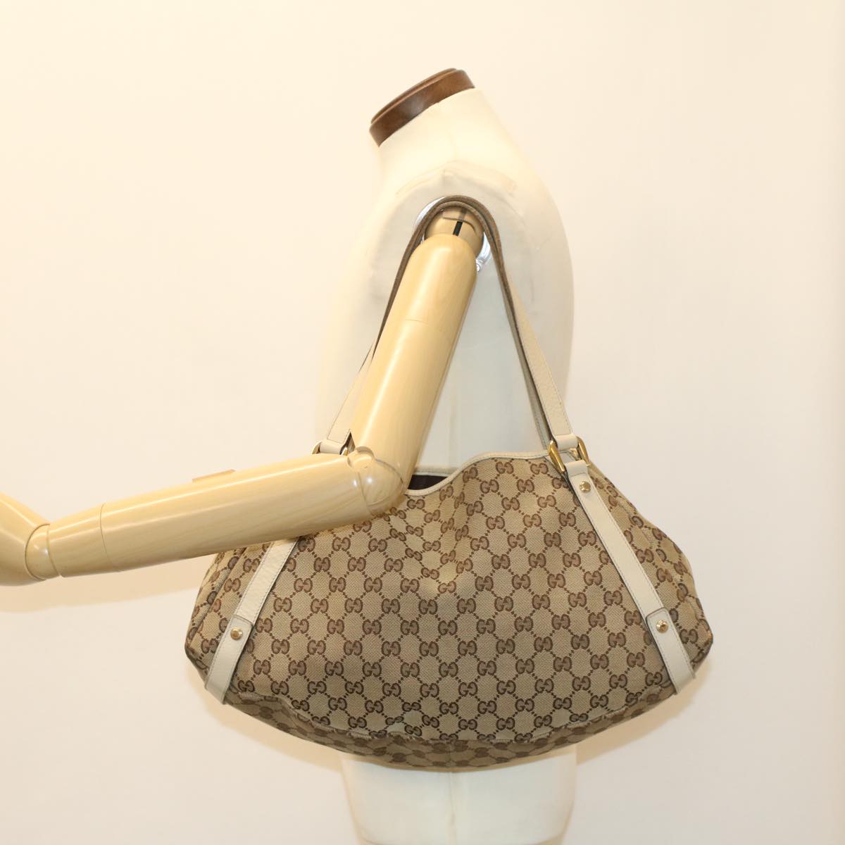 GUCCI GG Canvas Abbey Tote Bag Leather Beige 130736 ki3249