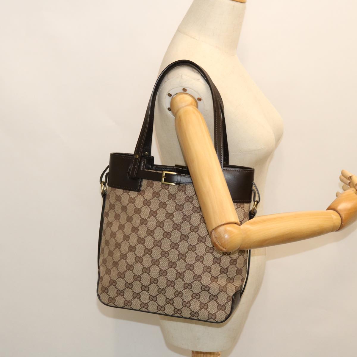 GUCCI GG Canvas Tote Bag Canvas Leather Beige Brown 107757 ki3340
