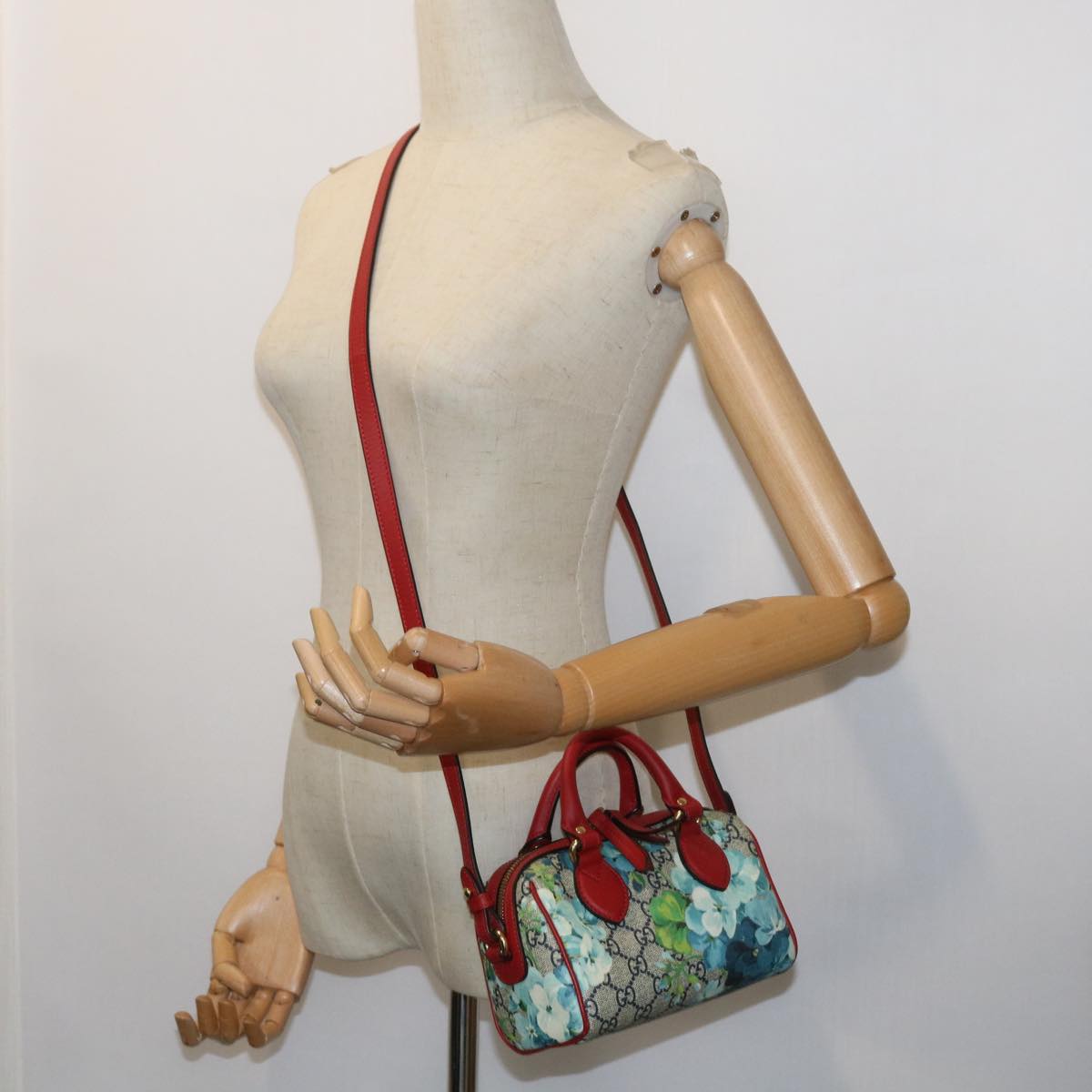 GUCCI GG Supreme Mini Boston Bag 2way Red Blue Gray 546312 ki3507
