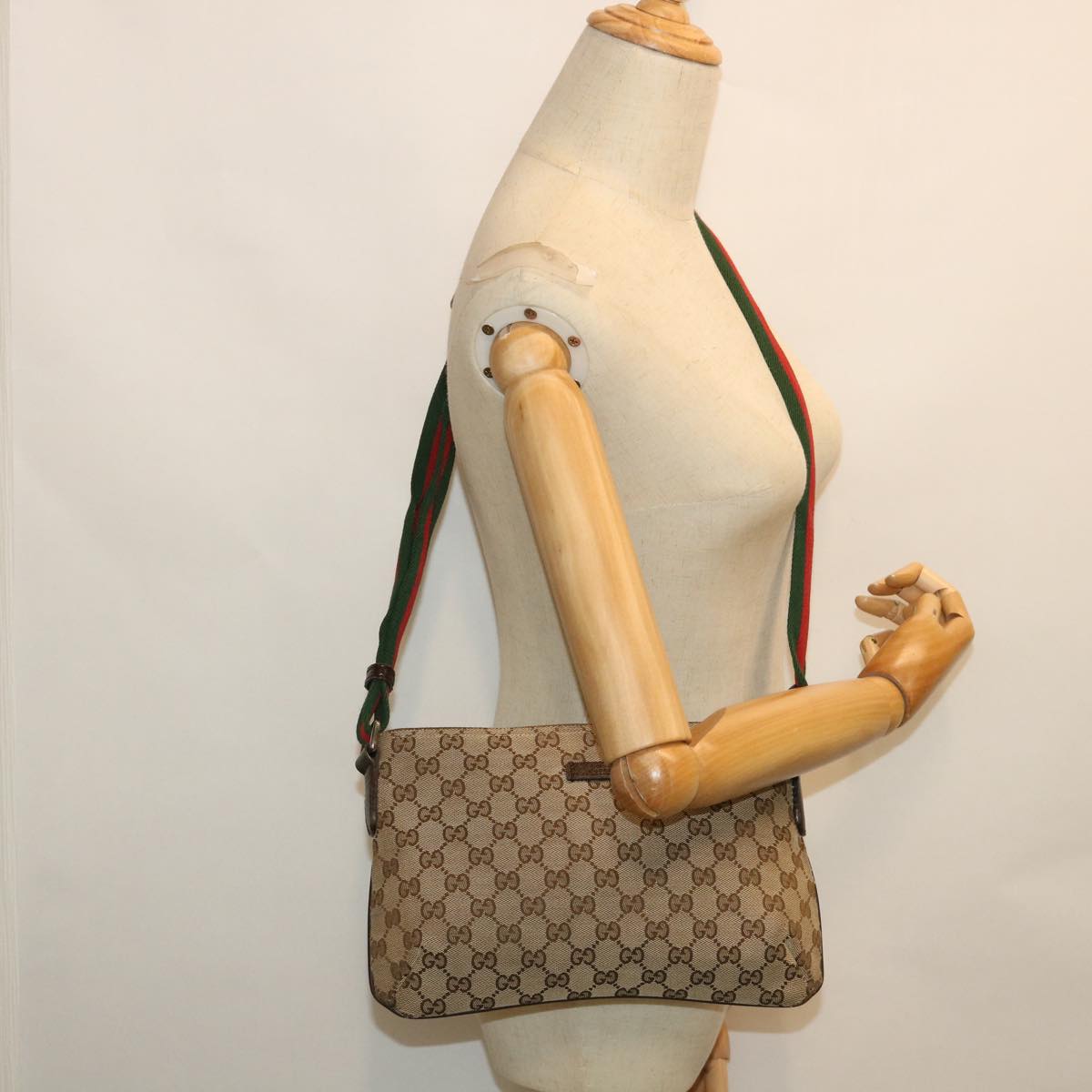 GUCCI GG Canvas Shoulder Bag Web Sherry Line Beige Red Green 91762 ki3523