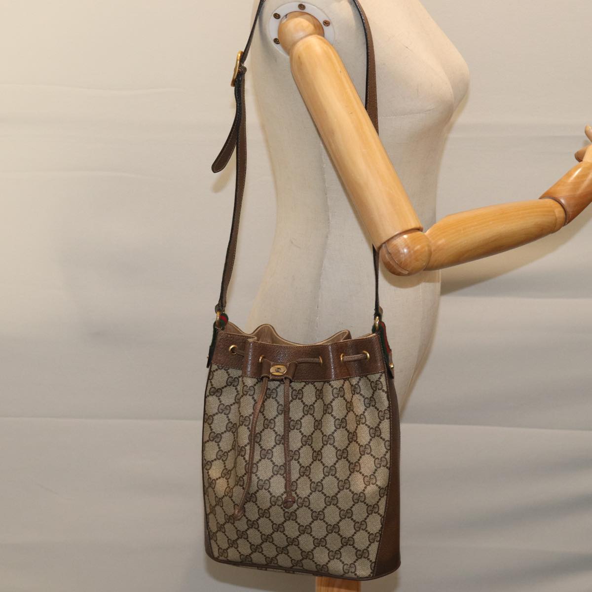 GUCCI GG Supreme Web Sherry Line Shoulder Bag Beige Red 41 02 034 ki4374