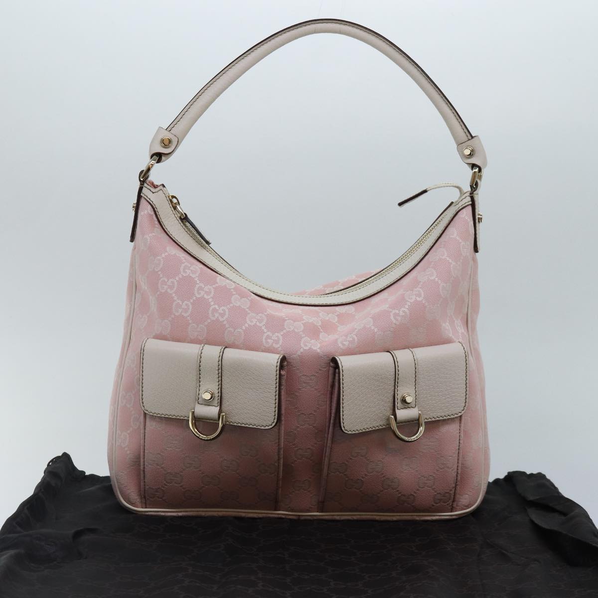 GUCCI GG Canvas Shoulder Bag Pink White Silver 153025 ki4845