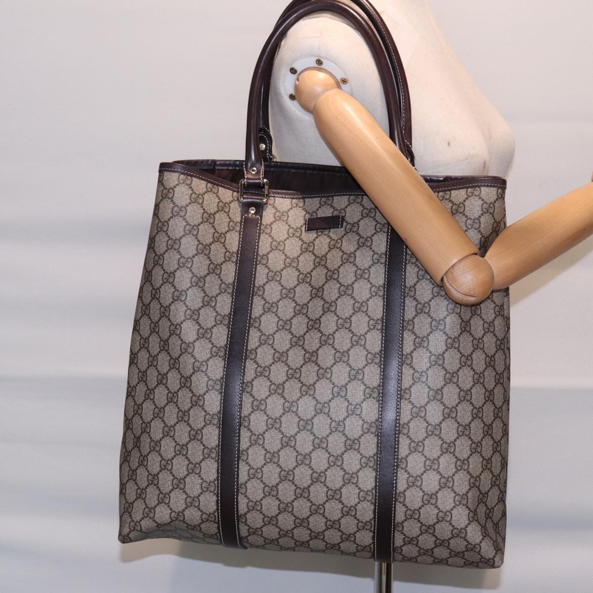 GUCCI GG Supreme Tote Bag PVC Beige Gold 223668 ki4895