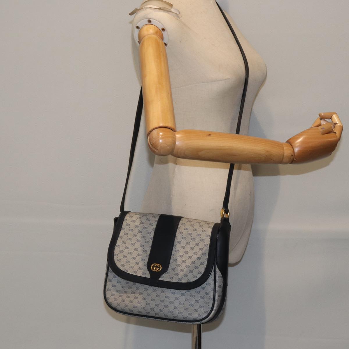 GUCCI Micro GG Canvas Shoulder Bag PVC Navy ki4909