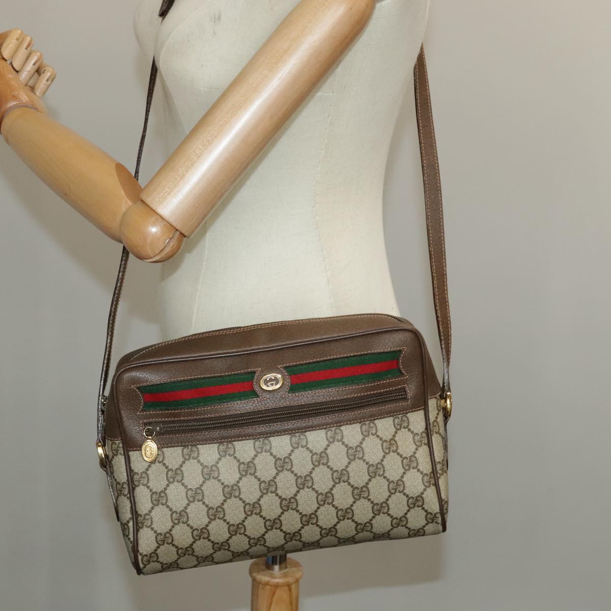 GUCCI GG Supreme Web Sherry Line Shoulder Bag PVC Beige 56 02 088 ki5034