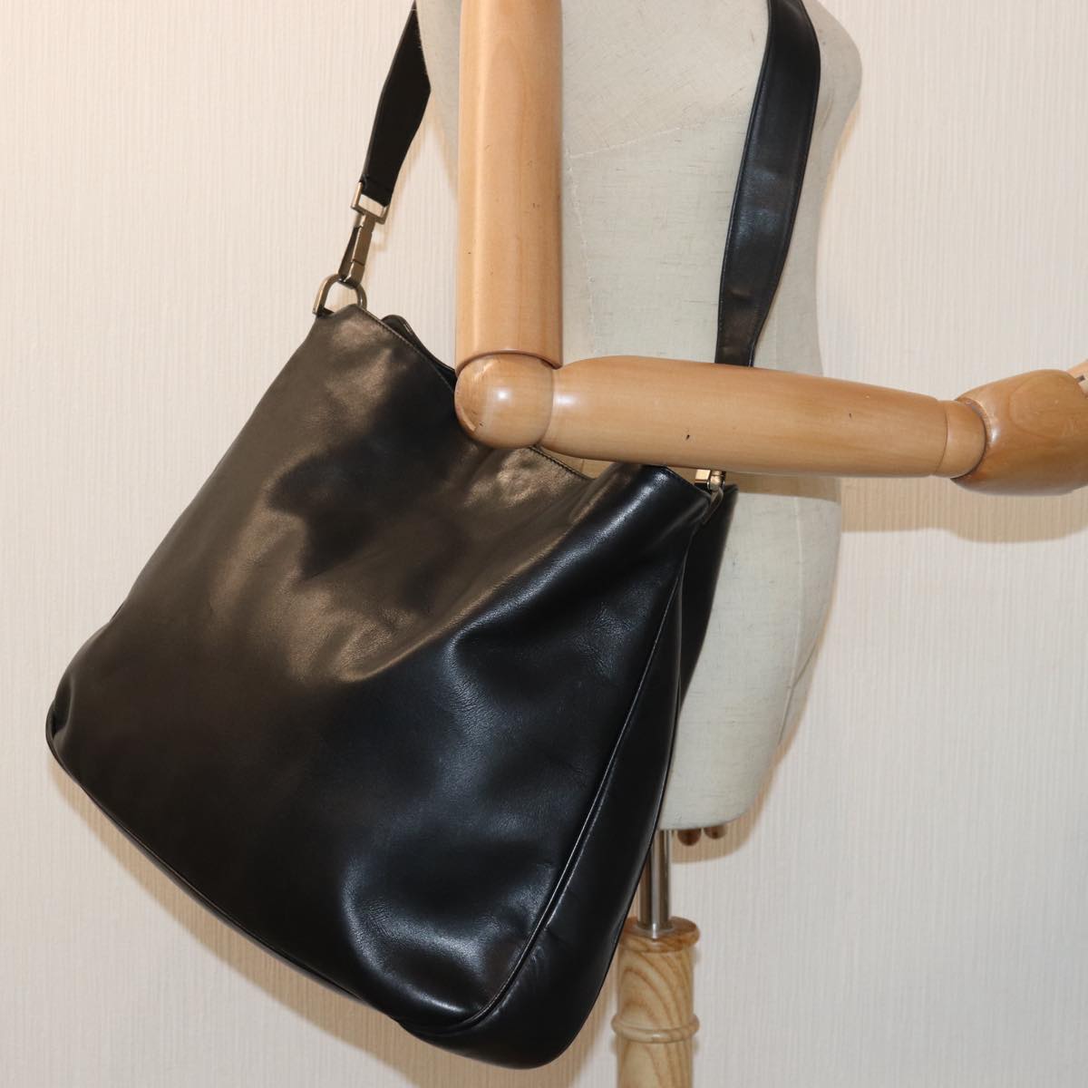 GUCCI Bamboo Hand Bag Leather 2way Black kk265