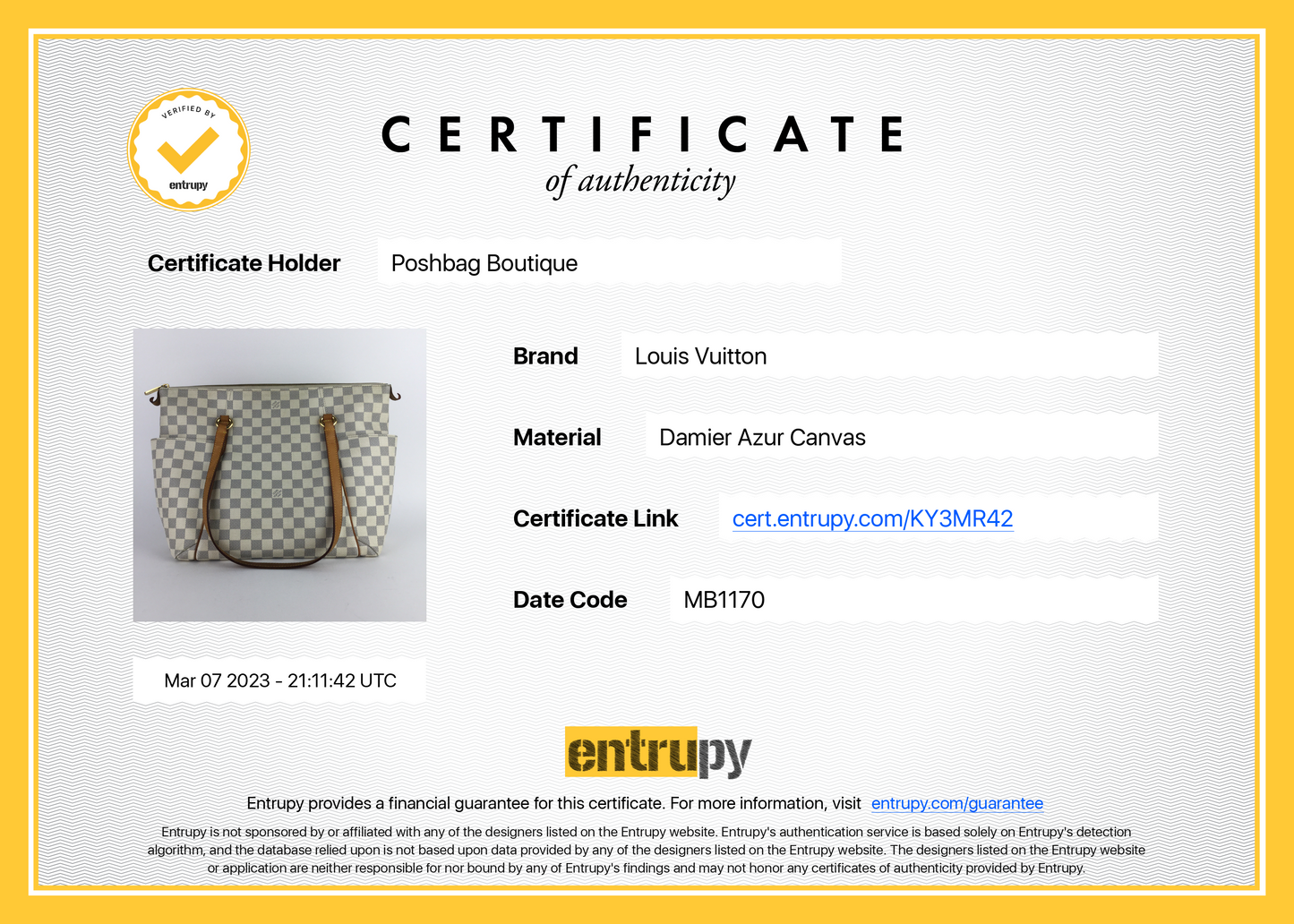 Louis Vuitto Totally GM Damier Azur Canvas Bag