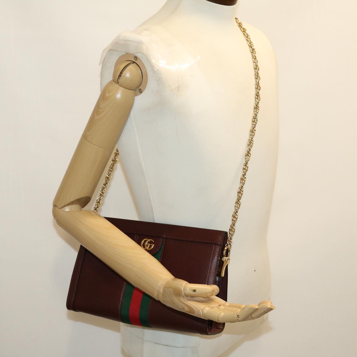 GUCCI Marmont WebSherry Line Shoulder Bag Leather Red 503877493075 lt580