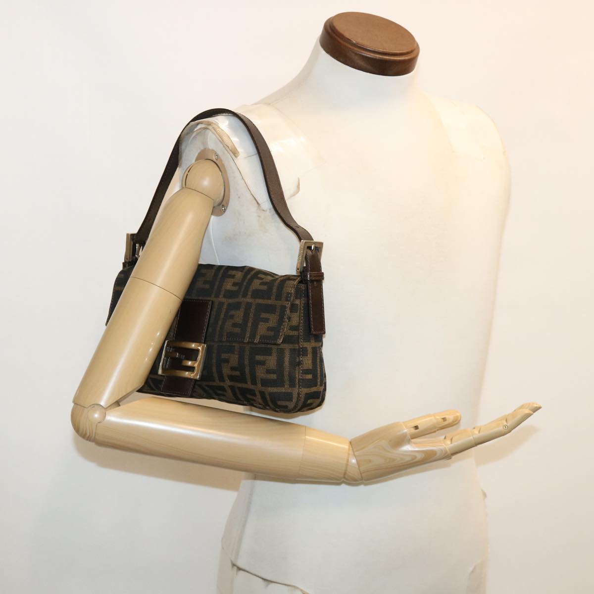 FENDI Zucca Canvas Mamma Baguette Shoulder Bag Brown lt693