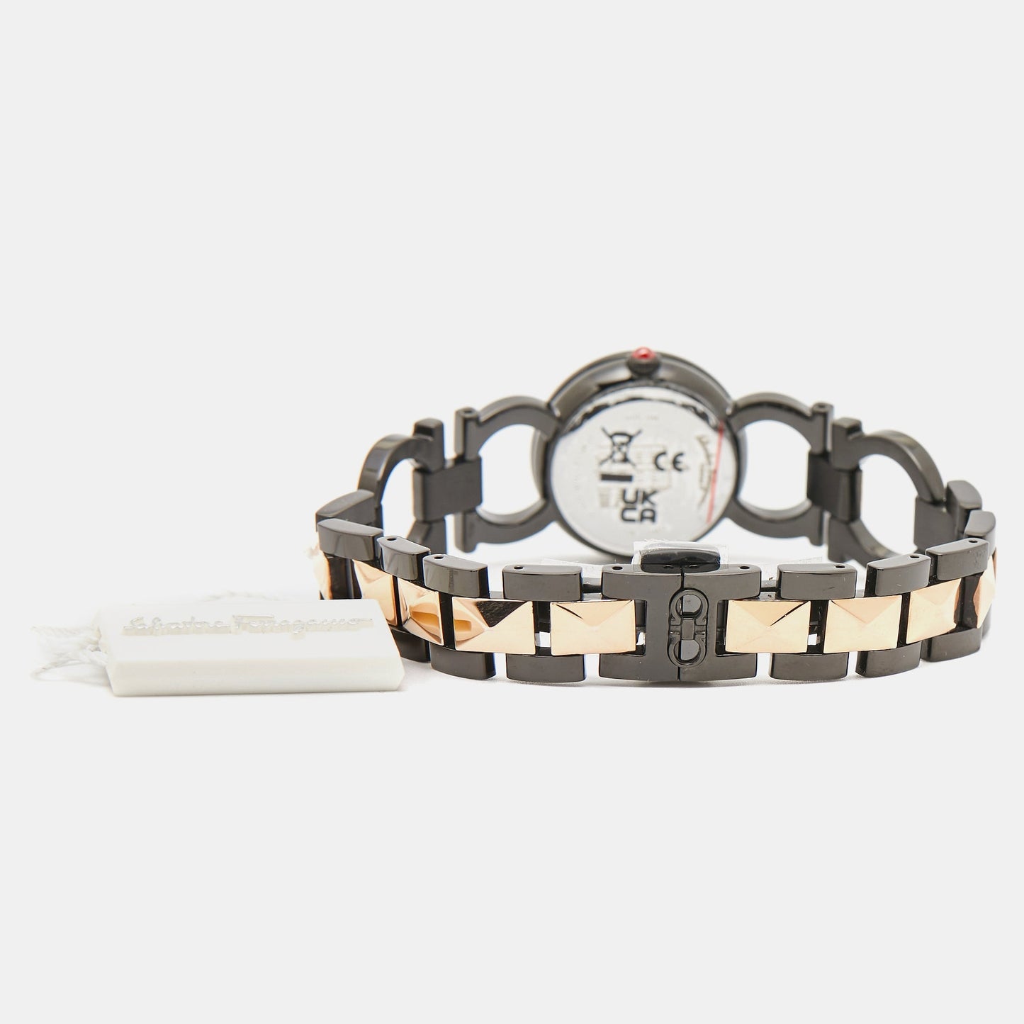 SALVATORE FERRAGAMO Black Two-Tone Stainless Steel Double Gancini SFMI00422 Women's Wristwatch 25 mm