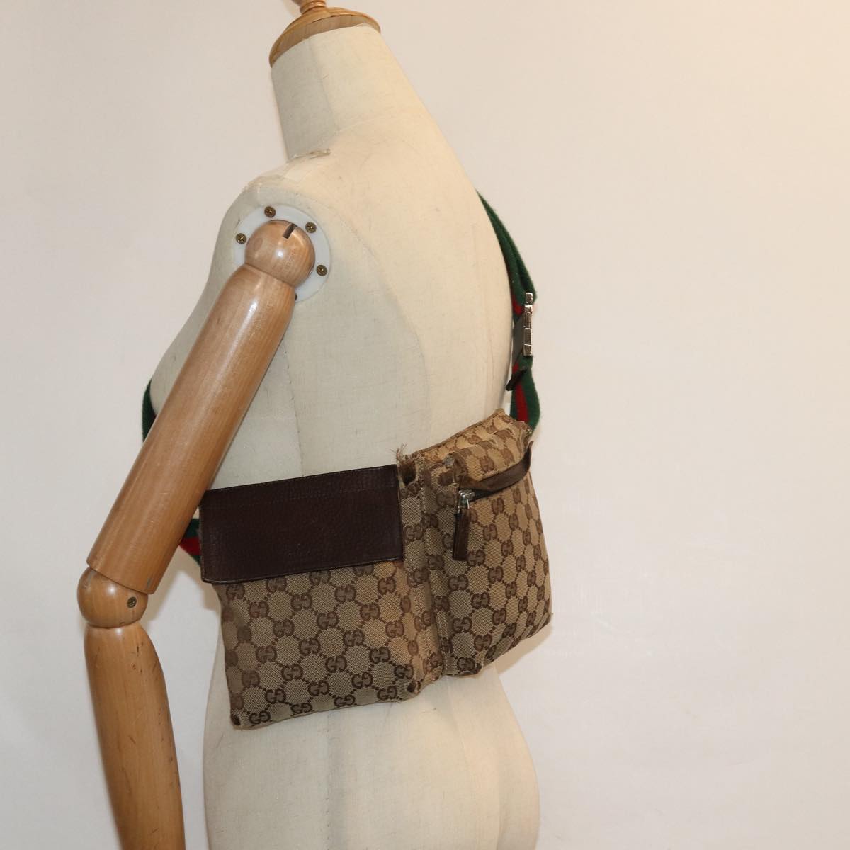 GUCCI GG Canvas Web Sherry Line Waist bag Beige 28566 mr366