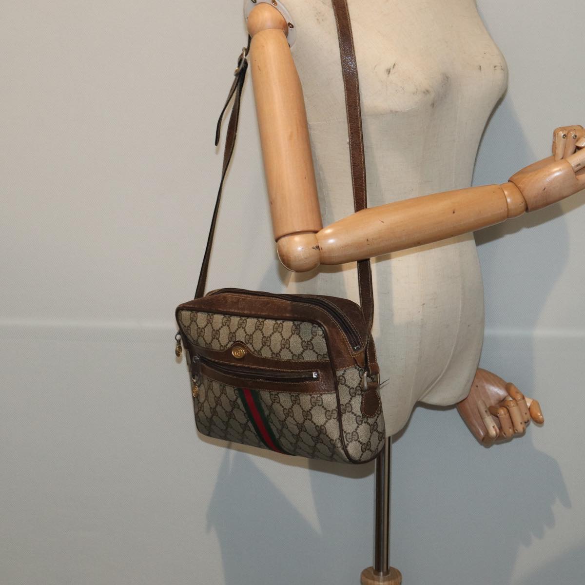 GUCCI GG Supreme Web Sherry Line Shoulder Bag PVC Beige 001 4071 5 mr377