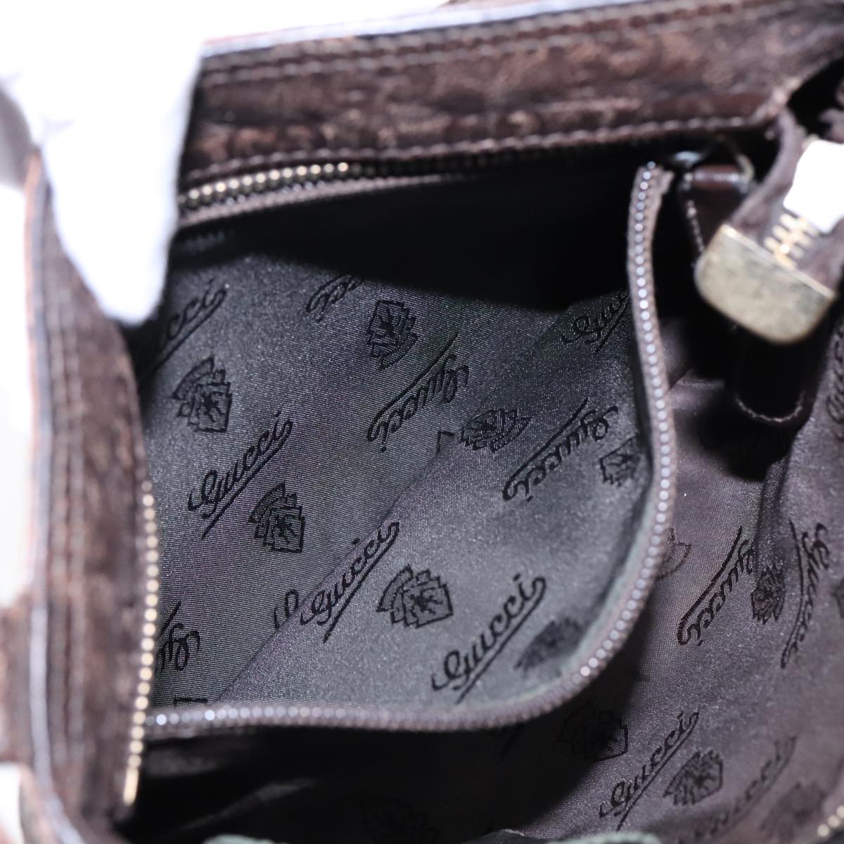 GUCCI GG Canvas Bamboo Shoulder Bag Leather 3Set Black Gold mr461