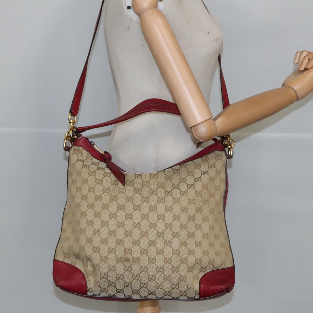 GUCCI GG Canvas Hand Bag 2way Beige Red mr710