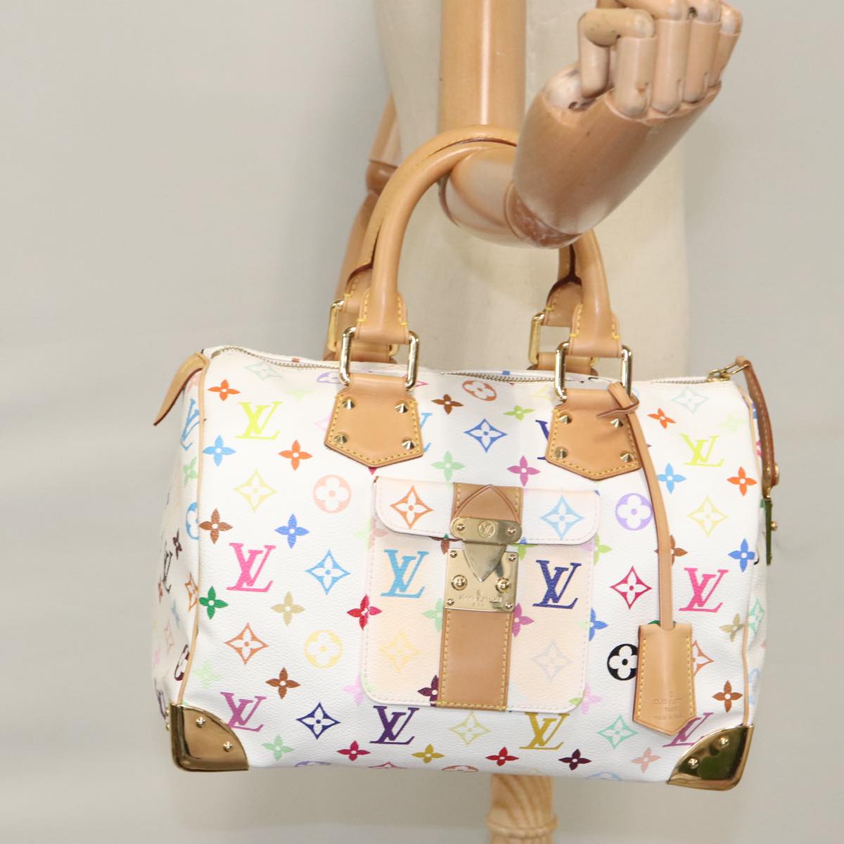 LOUIS VUITTON Monogram Multicolor Speedy 30 Hand Bag White M92643 LV PP087A
