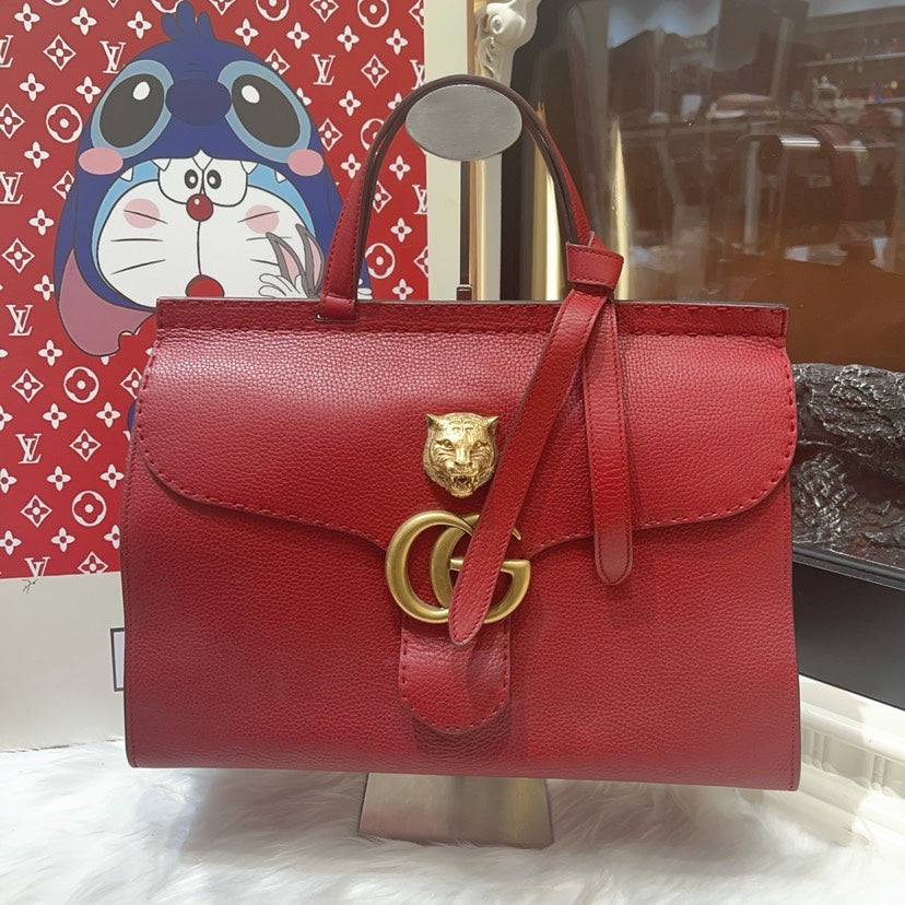 GLM-- Red Leather GG Top Handle Bag Medium