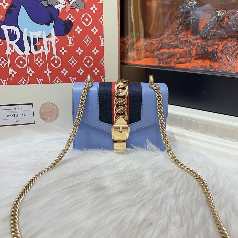 GLM-- Sylvie Blue Leather Medium Shoulder Bag
